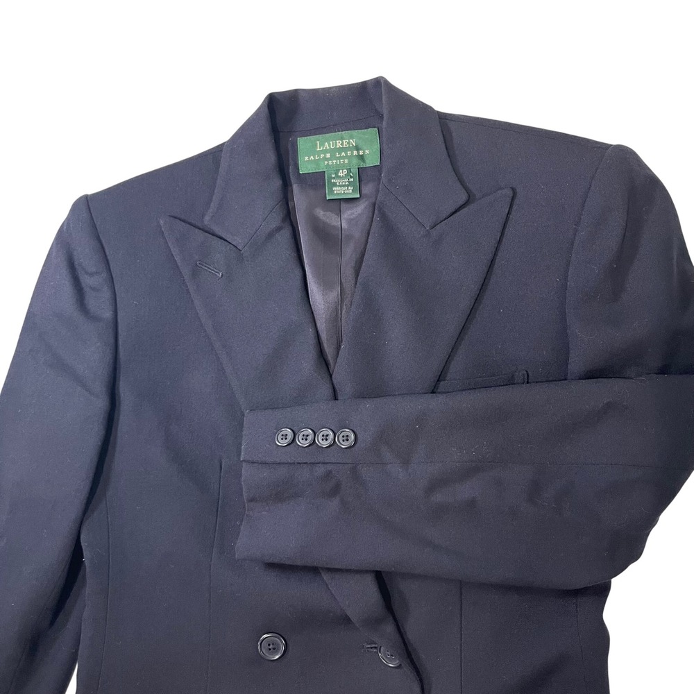 Vtg Lauren Ralph Lauren Blazer Women 4P Navy Blue Wool Double Breasted Classic